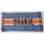 WW2 Dutch Resistance Fighters Armband, printed armband with blue borders, white centre with orange