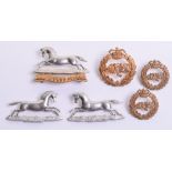 Victorian / Edwardian 3rd Kings Own Hussars Cap & Collar Badge Set being other ranks issues with two