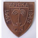 German Afrika Korps Veterans Association Plaque, shield with copper front having the Iron Cross