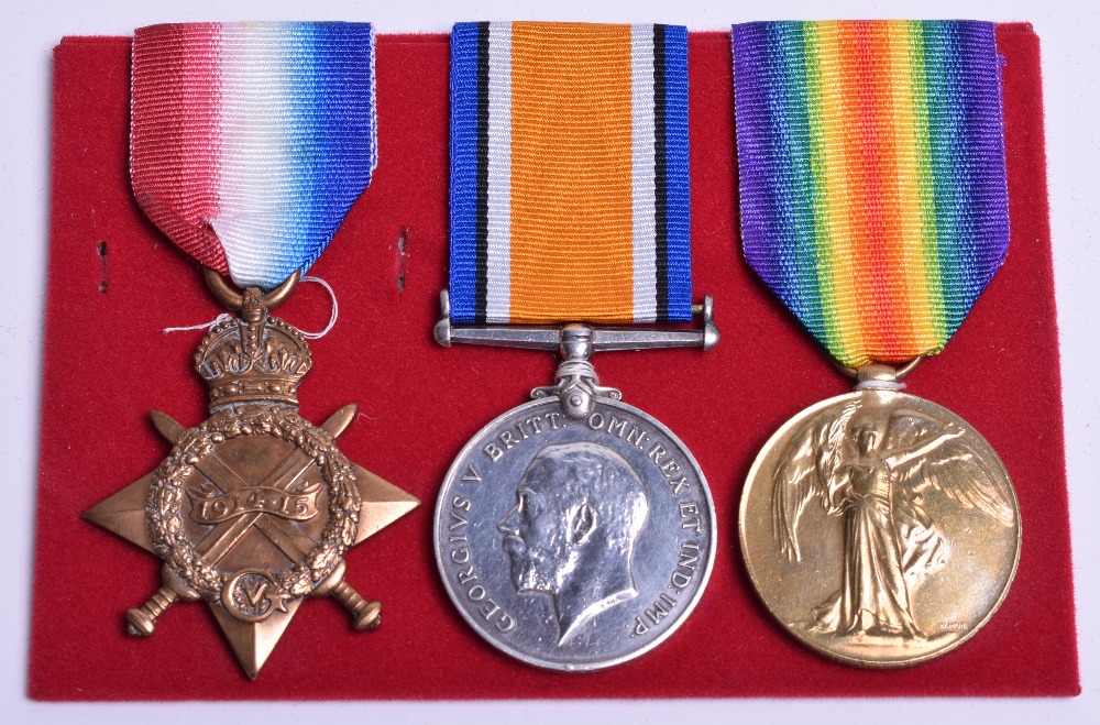 Great War 1914-15 Star Medal Trio Kings Own Shropshire Light Infantry, the medals were awarded to “