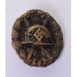 Third Reich 1st Pattern Spanish Civil War Type Black Wound Badge being an early brass type with