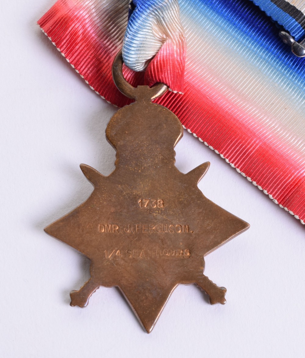 Great War 1914 Star Medal Trio of a Drummer Seaforth Highlanders, medals were awarded to “1738 DMR J - Image 2 of 2