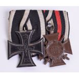Imperial German Medal Pair, consisting of Iron Cross 2nd class and 1914-18 Honour cross with swords.