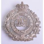 Victorian Royal Lancashire Militia Pouch Plate, white metal oak leaves wreath with Victorian crowned