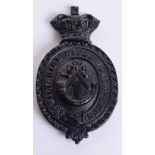 1st Wiltshire Rifle Volunteers Pouch Belt Plate, oval blackened plate with Victorian crown to the