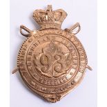 Victorian Canadian 93rd Cumberland Infantry Helmet Plate Circa 1890, brass helmet plate with central