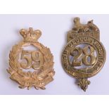 Victorian Pre Territorial 59th ( 2nd Nottinghamshire) Glengarry Badge, gilt metal laurel wreath