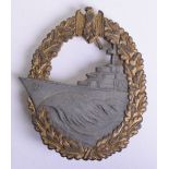 Kriegsmarine Destroyers War Badge, produced by Josef Felix Sohn (JFS), approx 85% of the gilt wash