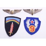 American Air Force Insignia consisting of mint un-issued American 9th Air Force cloth tunic patch,