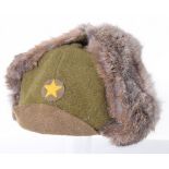 WW2 Imperial Japanese Army Winter Cap, of green cloth with separate piece yellow star insignia to