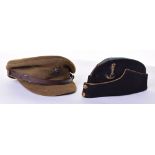 Notts & Derby Regiment Officers Service Dress Peaked Cap, of khaki cloth with officers bronze cap