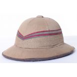 British Army 1920’s / 1930’s Foreign Service Sun Helmet, of khaki covered cork body with 16 fold