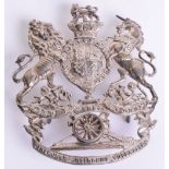 Rare Victorian Tynemouth Artillery Volunteers Officers Helmet Plate, silver plated example with