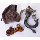 Naval Fleet Air Arm Pattern C-Type Flying Helmet in brown leather with zipped ear cups and webbing