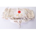 WW2 Japanese 1000 Stitch Belt, of white cloth with central red silk sun and good luck message below.