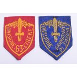 Italian WW2 Cloth Divisional Signs consisting of woven Divisione Granatieri Di Savoia and 63rd