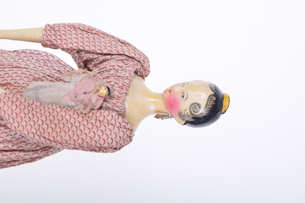 A large Grodner Tal painted wooden doll and baby, German 1820s, finely carved and painted doll - Image 2 of 2