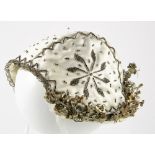 Satin Silk embroidered Babies Bonnet, circa 1890, the fine bonnet with rayon silk lining,
