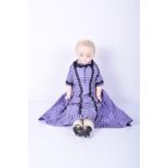 Wax over composition shoulder head doll, German circa 1860, with blue glass eyes, painted mouth