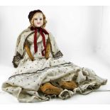 Large wax over composition shoulder head doll, English circa 1840, with bright blue glass eyes,