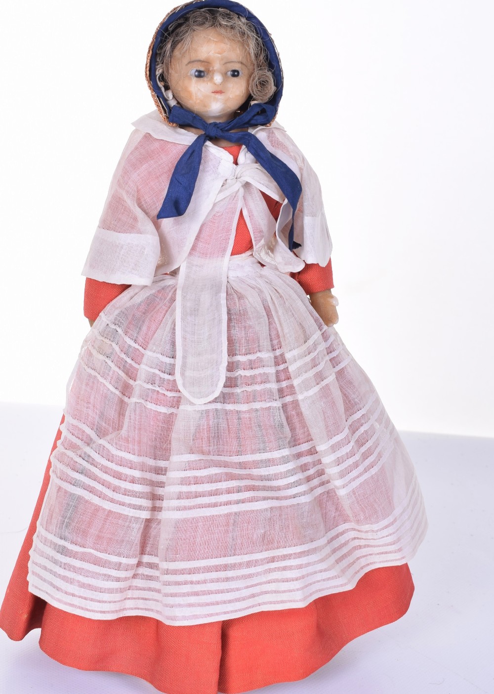 Wax over composition shoulder head doll in uniform of ‘The Red Maids School’, Bristol, English circa