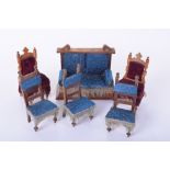 Dolls house silk upholstered sofa and chairs, German 1880s, two seater sofa with and three chairs