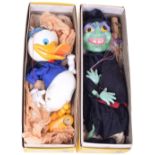 Pelham Puppet Walt Disney Donald Duck, 1960s, carved painted head, body, hands and feet, felt hat