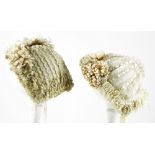 Two Christening Bonnets, circa 1890, first with Valenciennes lace, hem in three frilled rows, with