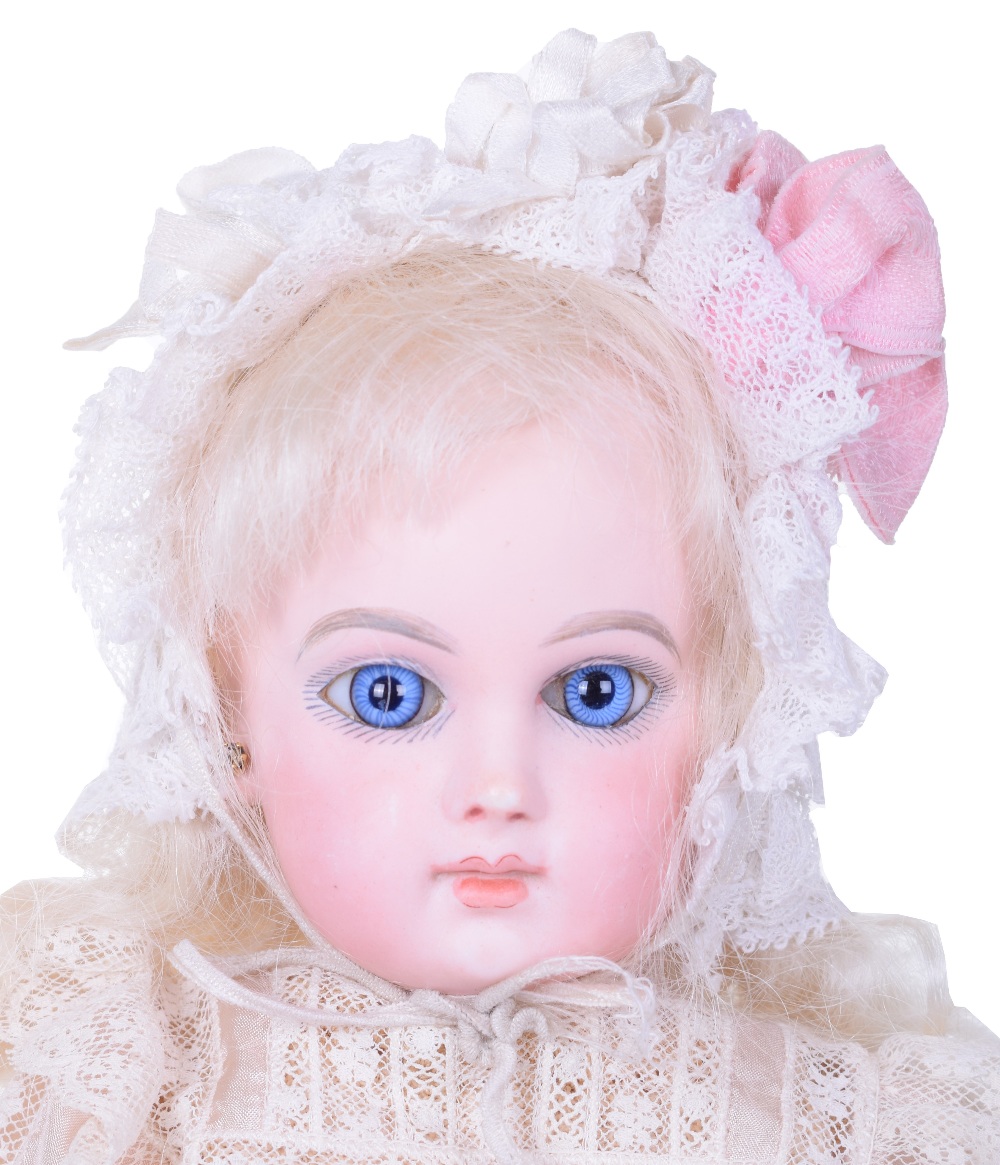 Depose E.J bisque head Bebe, size 4, circa 1880, with beautiful pale bisque head, fixed blue glass - Image 2 of 2