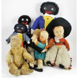 : Collection of English cloth dolls and Gollies, 1930’s-50’s, including Deans dancing pair, with