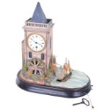Clock Tower and Rocking Ship automata, German circa 1890, with string pull wind mechanism to oval