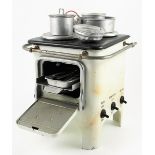 Gaselan of Berlin tin-plate children’s stove, 1950’s, the white cooker with two hotplates, hinged