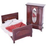 Finely made miniature Georgian style mahogany Wardrobe and Double Bed, English probably late