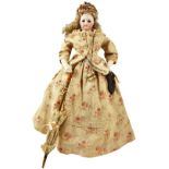 Early bisque shoulder head fashion doll, possibly Madam Barrois, circa 1870, beautiful pale bisque