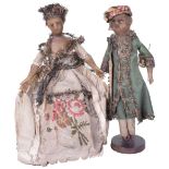 Extremely rare and early Bees wax shoulder head Lady and Gentleman Dolls, English mid 18th