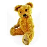 A Merrythought cinnamon mohair Teddy bear, English 1945-56, with large orange glass eyes, black