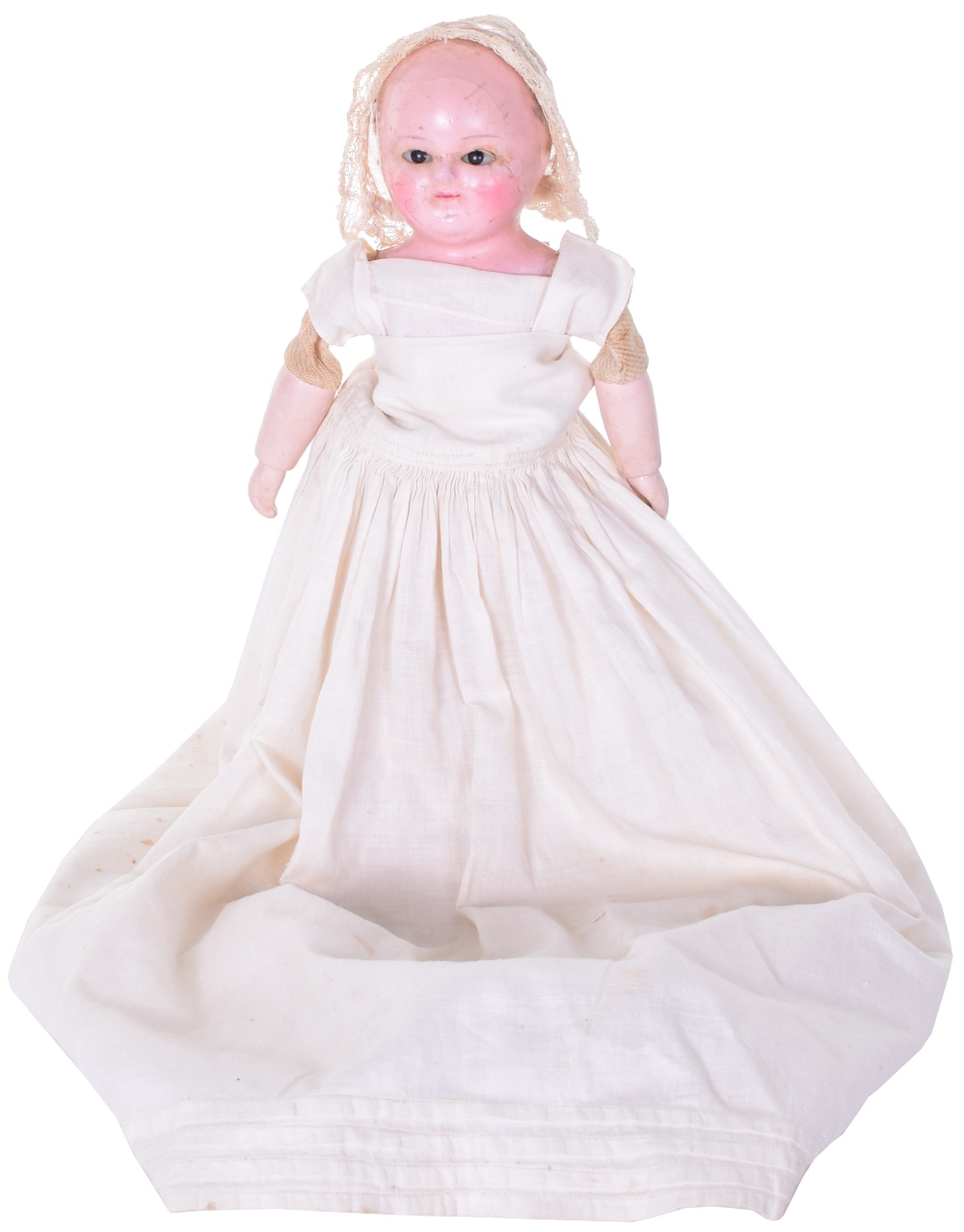 Small wax over composition Motschmann Baby doll, German circa 1850, the shoulder head with