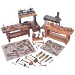 A Fine collection of miniature woodworking and engineering tools, approx.: 1/10th scale, probably