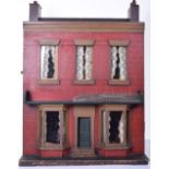 A painted wooden English Dolls House, late 19th century, painted red brick effect façade, twin