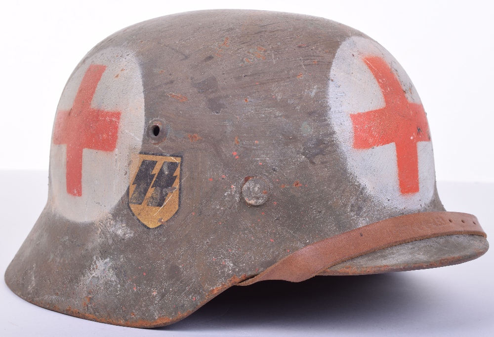 Waffen SS Double Decal Medics Steel Helmet, being an original shell which has been refurbished