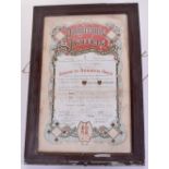 London to Brighton Walk Framed Certificate 1906. Attractive coloured certificate to a F de Conde