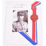 Original Signature of Marshall of France Philippe Petain, Written above WWI period photograph on