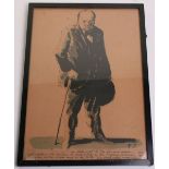 Winston Churchill Print by F.T. in a Stoic pose underneath his “never surrender” speech. Framed