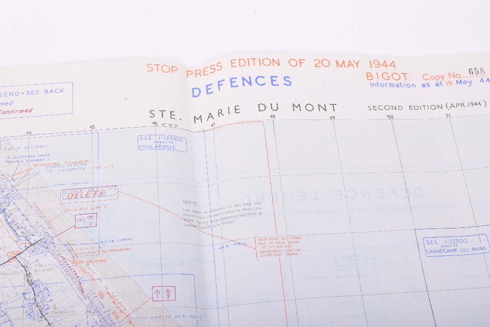 Three Original D-Day maps; STE. MARIE DU MONT, Utah Beach defences extending East to Grandcamp-les- - Image 5 of 12