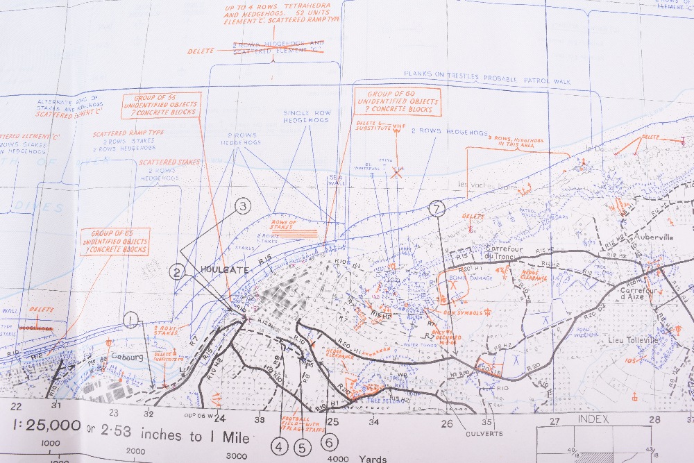 Three Original D-Day maps. HOULGATE, Showing beach defences between Cabourg Les Bains and Villers- - Image 5 of 25