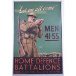 1939 WW2 Home Front Poster “Let’em all come”, advertising for men aged 41-55 to join the Home