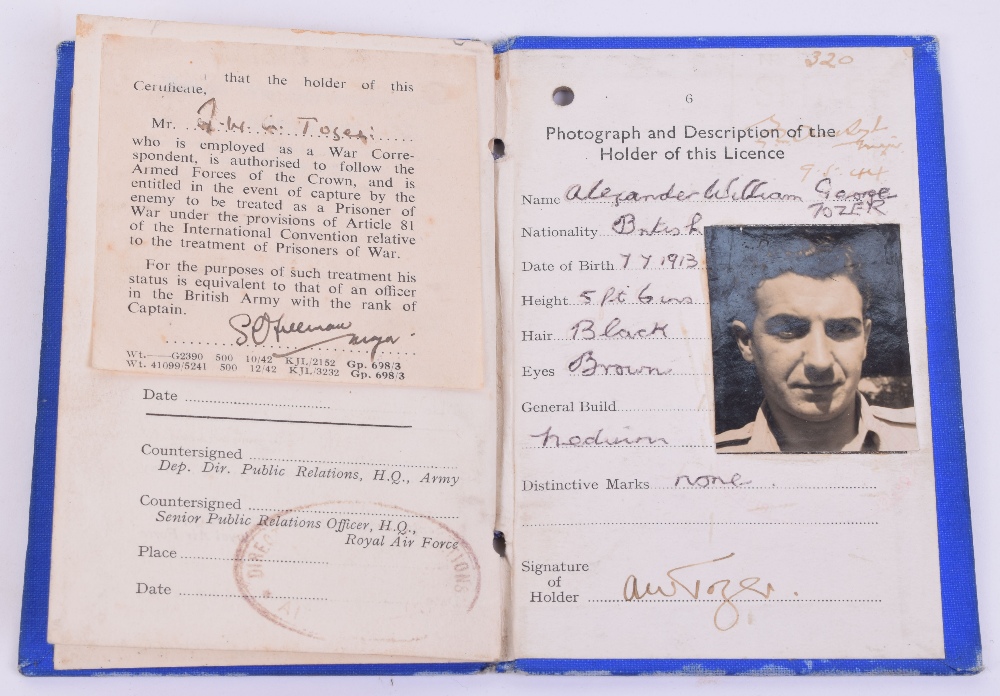 WW2 British War Correspondents License, blue printed cloth covered license / identity document - Image 3 of 3