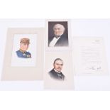 Three Alex Statters Original Portraits, being of Neville Chamberlain 1938, Phillipe Petain 1940