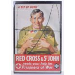 WW2 “A Bit of Home” Red Cross & St John Prisoner of War Poster, central image of a prisoner behind
