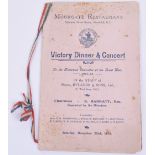 Rylands & Sons Limited Victory Dinner & Concert Menu, an event put on by the company to welcome home